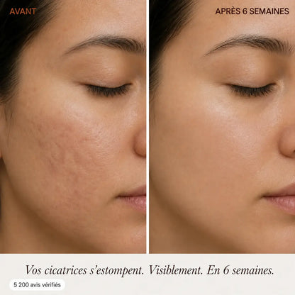 Photo avant après 6 semaines d'utilisation du stick Effaze sur cicatrices d'acné