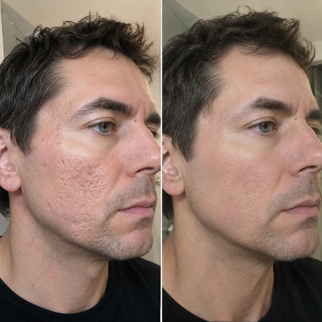 Avant après cicatrices acné visage homme profil - stick EFFAZE silicone médical